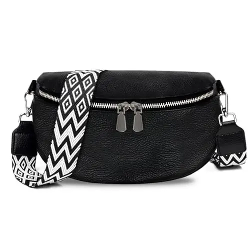 Produktbild: TAN.TOMI Umhängetasche Damen Bauchtasche Damen Leder, Crossbody Bag Damen Breiter Gurt, Damen-Umhängetaschen Bauchtasche Damen Stylisch, Gürteltasche Damen Elegante