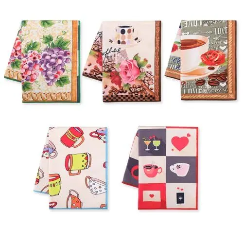 Produktbild: TanYiYi Geschirrtücher - 5er Set Mikrofasertücher - 55 x 40 cm, Mehrfarbig - Super Weich und Saugfähig Geschirrtücher - Handtuch Set und Bar Handtüche (Kaffeetassen)