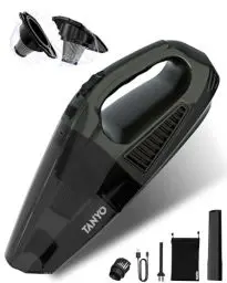 Produktbild: TANYO Handstaubsauger Akku, 12000Pa Handstaubsauger Kabellos 2000mAh Batterien Autostaubsauger Stark mit Waschbar HEPA Filter, Handstaubsauger Auto für Küche, Haus, Tierhaare, Auto (Schwarz Braun)