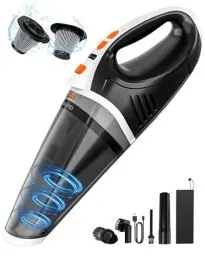 Produktbild: TANYO Handstaubsauger Akku 5 In 1, 15000Pa/10000Pa 2 Drehzahl Auto Staubsauger Stark mit LED Licht, Nass/Trocken Tragbarer Handstaubsauger Kabellos für den Auto, Haus, Küche, Tierhaare(Weiß Orange)
