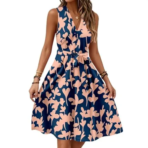 Produktbild: Tanzkleid Damen Midi Kleid Sommerkleid Teenager Kleider Elegant Hochzeit für Hochzeitsgäste Wickelkleid Kurz Rotes Blau M