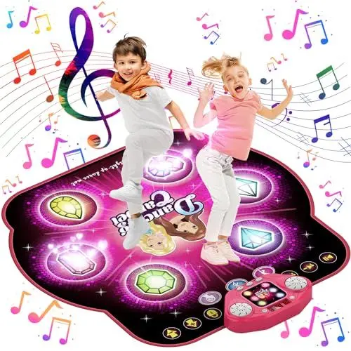 Produktbild: Tanzmatte für Kinder, verbessertes umschaltbares elektronisches Tanzpad mit 4 und 6 Tasten und Bluetooth, 9 Stufen, leuchtende Musikspielmatte für Kinder, Spielzeug für Mädchen Jungen Alter von 3–12