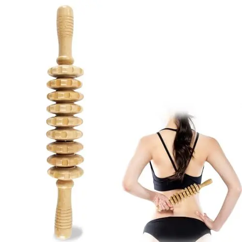 Produktbild: TaoTazon Faszienrolle Holz, Premium Faszienstab Holz, Massageroller für Körperformung, Anti Cellulite, Massageholz für Rücken, Nacken, Beine, Rücken
