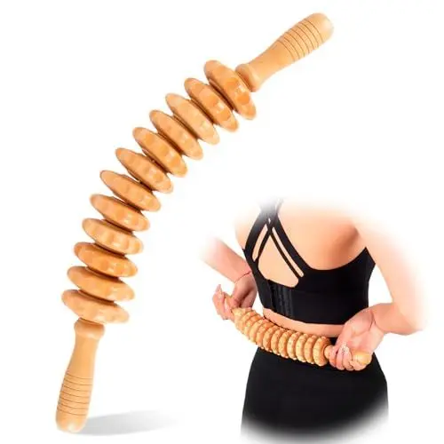 Produktbild: TaoTazon Faszienrolle Holz, Premium Faszienstab mit Griff, Massageroller für Körperformung, Anti Cellulite, Massageholz für Rücken, Nacken, Beine, Rücken