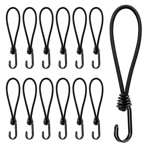 Produktbild: TaoTazon Spanngummi mit Haken 12 Stück, Expander mit Haken 20 cm, Multifunktional Hochbelastbare Planenspanner Gummispanner mit Haken für Stationäre Transportanhänger Banner Plakate Zelte (Schwarz)
