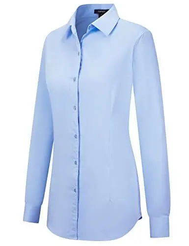 Produktbild: Tapata Damen Button Down Shirts Klassisch Fit Lange Ärmel Blusen Stretch Tops für Arbeit Business Casual Dressy Hellblau X-Large
