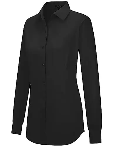 Produktbild: Tapata Damen Button Down Shirts Klassisch Fit Lange Ärmel Blusen Stretch Tops für Arbeit Business Casual Dressy Schwarz Medium