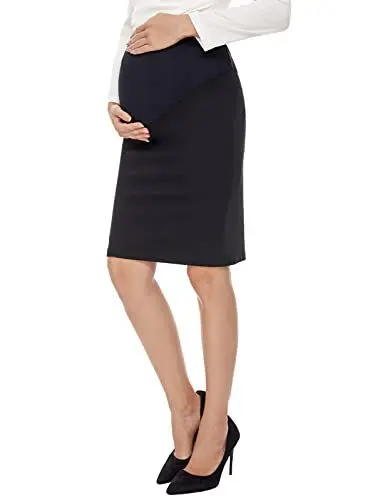 Produktbild: Tapata Damen Umstandsrock Mutterschaft Röcke Stretch Midi Länge Bleistift Rock mit Bund Extenders Bauchkontrolle Schwangerschaft Kleid, Schwarz, Medium