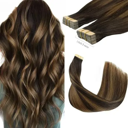 Produktbild: Tape Extension Echthaar 20 Stück 50 g Echthaarverlängerungen Tape in Remy Balayage Naturhaarverlängerungen Tape in Haarverlängerungen Nahtlose gerade Echthaarverlängerungen Remy Tape in Extensions (S