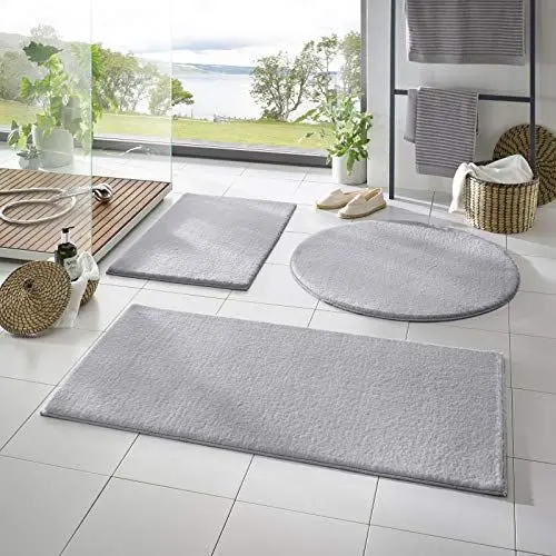 Produktbild: Taracarpet Badematte Fiona rutschfest waschbar Badezimmerteppich sehr weich und als Set kombinierbar Uni grau 050x080 cm