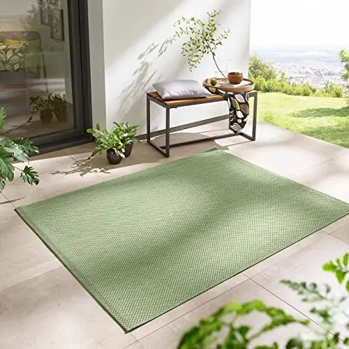 Produktbild: Taracarpet In- & Outdoor Teppich Wetterfest Wohnzimmer Balkon Küchenteppich Flachgewebe sisaloptik meliert Einfarbig Uni grün 120x160 cm