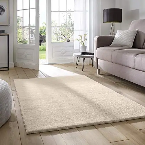 Produktbild: Taracarpet Supersoft kurzflor Teppich Fiona Wohnzimmer Schlafzimmer Kinderzimmer Flur Läufer waschbar rutschfest Uni Creme 160x230 cm