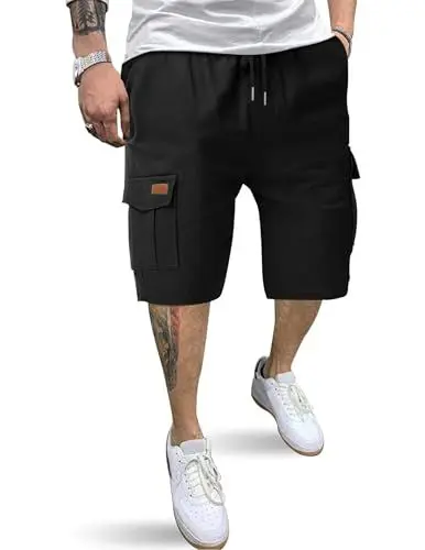 Produktbild: TARAINYA Cargo Shorts Herren Kurze Hosen Herren Sommer Chino Shorts Männer Herren Hose Kurz Baumwolle Tunnelzug Elastische Taille mit 6 Taschen Carbon L
