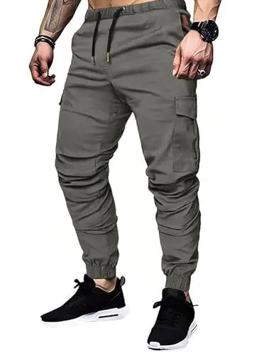 Produktbild: TARAINYA Cargohose Herren mit 6 Taschen Jogginghose Chino Kordelzug Männer Baumwolle Outdoor Modern Stretch Elastische Dunkelgrau L