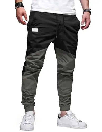 Produktbild: TARAINYA Hose Herren Chino Jogginghose Baumwolle Stretch Cargohosen Kordelzug Männer mit Taschen Schwarz Dunkelgrau 3XL