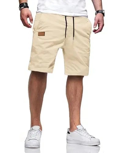 Produktbild: TARAINYA Kurze Hosen Herren Baumwolle Casual Shorts Herren Tunnelzug Elastische Sommer Chino mit Taschen Aprikose XL