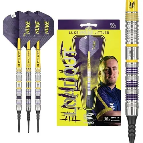 Produktbild: Target Darts Luke Littler Loadout Soft Tip Darts, 90% Tungsten Dart, 19G | Pixel-Tip-Dart-Set, Player Edition Soft-Tip-Elektronik-Dart-Set mit Pro-Griff-Schäften und Nr. 2-Flügen