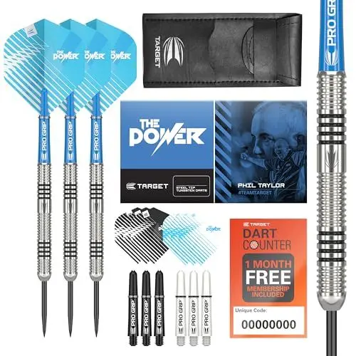 Produktbild: Target Darts Phil Taylor 23G Wolfram Stahlspitze Dart Satz Dartpfeile - 9 Pro Grip Schäfte - 9 Pro Ultra Dart Flights – Dart Wallet