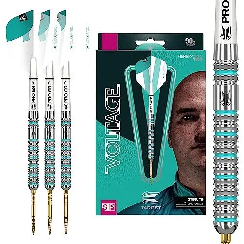 Produktbild: Target Darts Rob Cross 2 Gen 90% Wolfram Swiss Point Steeldarts-Set (25gr - Dartpfeile), Silber, Aqua und Weiß