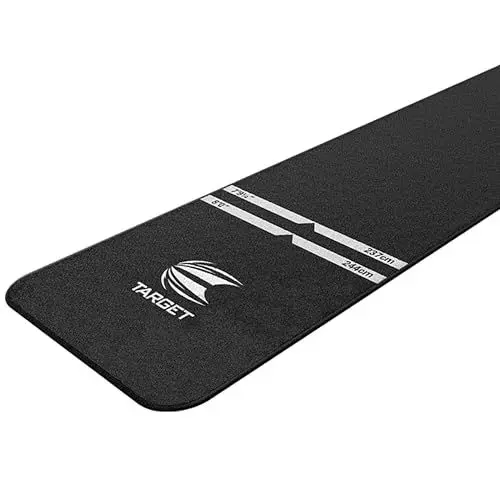 Produktbild: Target Darts World Champion Dart-Matte Schwarz und Weiß | Dart Oche Matte mit Softdart und Steeldart Wurfabständen | rutschfeste Teppichmatte für Boden und Dartspitzen Schutz | Dart Zubehör