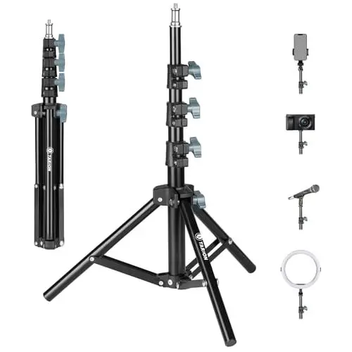 Produktbild: TARION Lichtstativ 130cm Metall Lampenstativ Tischstativ Bodenstativ für Studio Outdoor Fotografie Ringlicht Blitzlicht