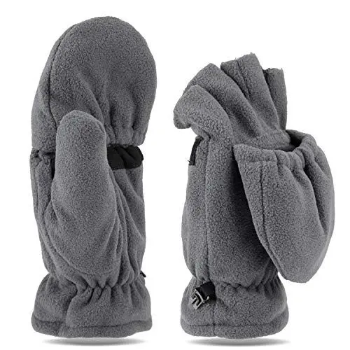 Produktbild: Tarjane Fleece Winterhandschuhe | Fäustlinge | Damen und Herren Fausthandschuhe | Fingerhandschuhe (S/M, Grau)