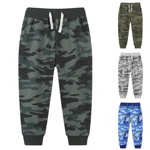 Produktbild: Tarnung Hose Kinder Baumwolle Jogginghose Jungen mit Gummibund Coole Sporthose Camouflage Hosen Kordelzug Jogging Hosen Reiterhosen Sport Outdoor (Black, 3 Years)