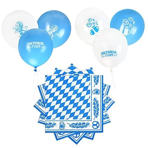 Produktbild: TAROME 46 STK Oktoberfest Servietten Deko,Bayern Papierservietten Oktoberfestservietten 33 x 33CM Oktoberfest Luftballon bayerische Partyservietten für Bierzelten Wiesn Tischdeko (blau & weiß)