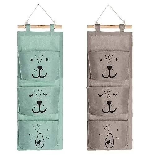 Produktbild: tarumedo 2 Stück Wand Hängen Tasche, Hängender Organizer mit 3 Taschen Wasserdicht Leinen Tasche Wand Tür Hängetasche Aufbewahrungstasche(Grau&Grün)