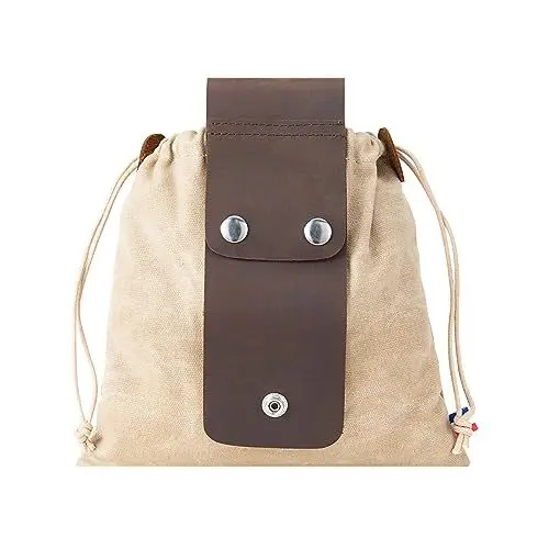 Produktbild: Tasche für Futtersuche Zusammenklappbar für Wandern, Faltbare Canvas Bushcraft-Tasche aus Leder und Leinwand mit Kordelzug für Camping Radfahren Klettern,Khaki