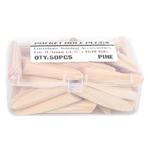 Produktbild: Taschenlochstopfen, Holztaschenlochstopfen, 50-teiliges Holzbearbeitungsschrauben-Stecker-Set mit Aufbewahrungsbox, geneigte Bohrwerkzeuge, Möbelverbindungszubehör