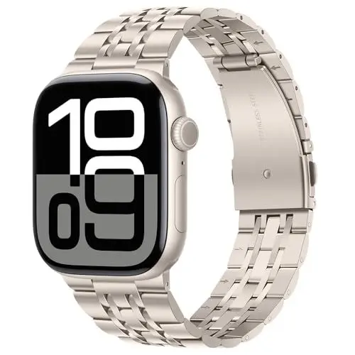 Produktbild: Tasikar Kompatibel mit Apple Watch Armband 49mm 46mm (Series 10) 45mm 44mm 42mm Massives Edelstah Metall Herren Damen Band Kompatibel mit Apple Watch SE Series 10 9 8 7 6 5 4 3, Polarstern