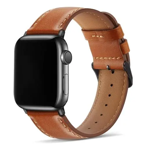Produktbild: Tasikar Lederarmband Kompatibel mit Apple Watch Armband 49mm 46mm 45mm 44mm 42mm Premium Echte Leder Ersatzarmband Kompatibel mit Apple Watch Ultra SE Series10 9 8 7 6 5 4 3 2 1, Klassisches Braun