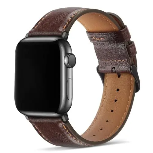 Produktbild: Tasikar Lederarmband Kompatibel mit Apple Watch Armband 49mm 46mm 45mm 44mm 42mm Premium Echte Leder Ersatzarmband Kompatibel mit Apple Watch Ultra SE Series10 9 8 7 6 5 4 3 2 1, Retro Braun