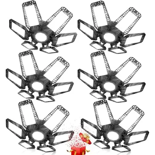 Produktbild: TASINUO Garagenlampe LED Werkstattlampe 185W 6 Stück, 18500LM 7000K LED Werkstatt Deckenleuchte, Verformbar 6+1 Paneelen Kellerlampe, E27 Hallenstrahler für Garage Werkstatt Lager Keller Gym