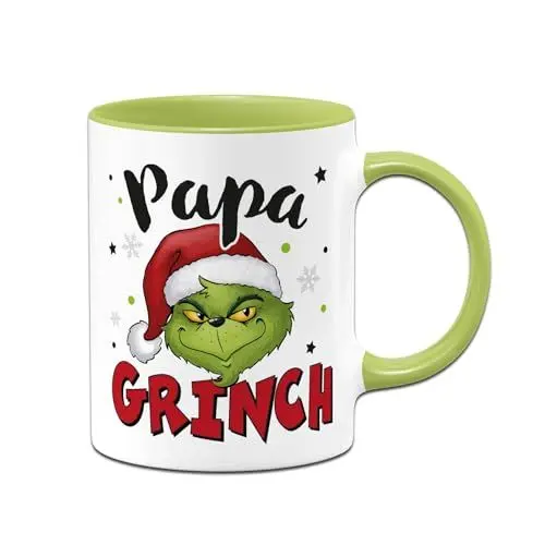 Produktbild: Tasse Papa Grinch - Weihnachtstasse lustig, Kaffeetasse mit Spruch als Geschenk für Väter an Weihnachten zur Weihnachtszeit (Grün)