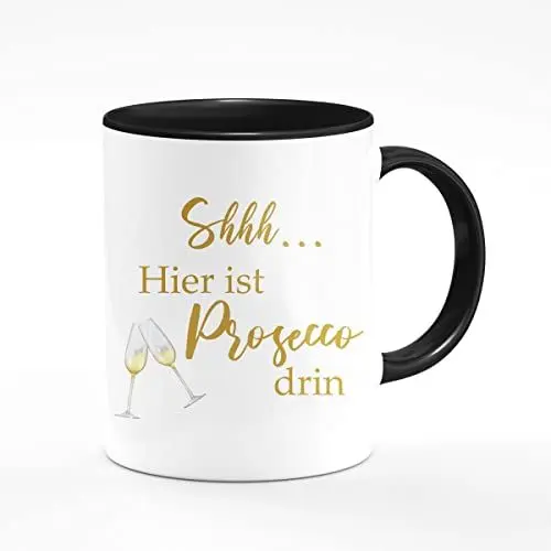 Produktbild: Tasse Shhh... hier ist Prosecco drin Tarnung Täuschen Kaffeebecher für Freundinnen Freunde und Kolleginnen und Kollegen Becher Kaffeetasse mit Spruch Zitat Lustige Tasse GZM-Shop