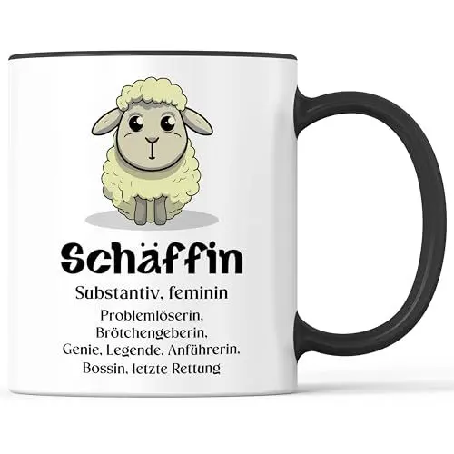 Produktbild: Tasse mit Spruch Schäffin Chefin Chef Becher Vorgesetzte - lustiges Geschenk - Kaffeebecher als Geschenkidee - Kaffeetasse 330ml - Weiss-Schwarz