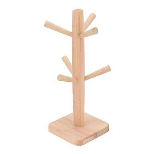 Produktbild: Tassenbaum Im Buchenfurchen-Design, Tassenaufhänger, Kaffeetassenhalter mit 6 Haken, Kaffeetassenhalter aus Holz für Theke, Kaffeebar-Zubehör und Dekoration, K