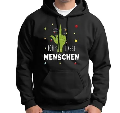 Produktbild: Tassenbrennerei Grinch Hoodie - Pullover - Ich Hasse Menschen - Weihnachtspullover mit Spruch lustig - Anti Weihnachten (DE/NL/SE/PL, Alphanumerisch, M, Regular, Regular, Schwarz)