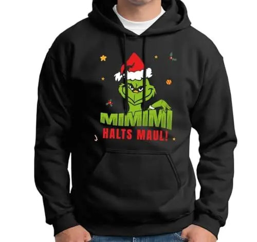 Produktbild: Tassenbrennerei Grinch Hoodie - Pullover - MiMiMi Halts Maul - Weihnachtspullover lustig mit Spruch - Anti Weihnachten (DE/NL/SE/PL, Alphanumerisch, 5XL, Große Größen, Regular, Schwarz)