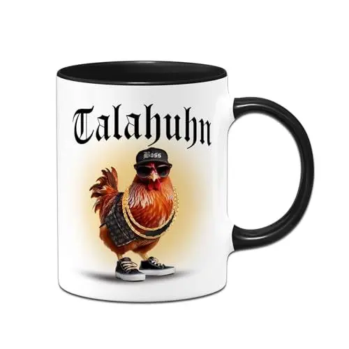Produktbild: Tassenbrennerei Tasse - Talahuhn - Kaffeetasse lustig mit Spruch - Talahon Meme - Tala Huhn als Geschenk für Kollegin, Kollegen - Freund (Schwarz)