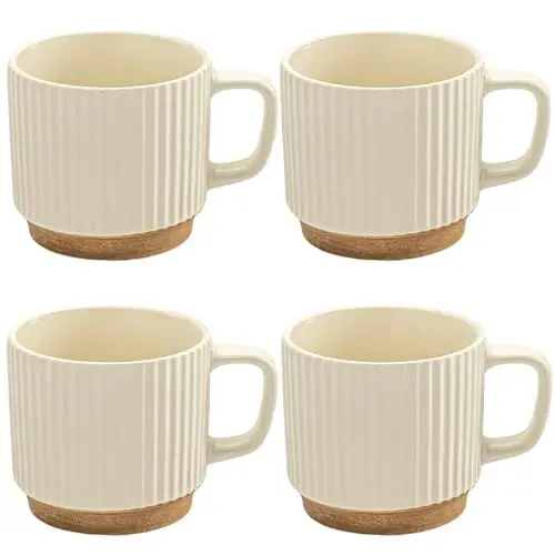 Produktbild: Tassenset Becher Teetassen Kaffee Tasse 260ml Kaffeetassen Set Tassen Kaffeebecher Gerippte Keramiktasse Beige 4 Milchkaffeetasse Vintage-Stil