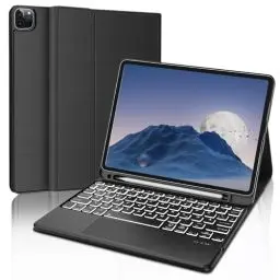 Produktbild: Tastatur Hülle für iPad Air 11 Zoll, iPad Air 5./4. (2022/2020) - Tastatur mit Touchpad für Pro 11 4./3./2./1, 7-Farbige Beleuchtung, Abnehmbare Kabellose QWERTZ Tastatur für iPad Pro 11, Schwarz
