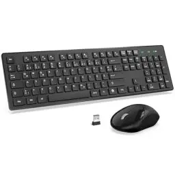 Produktbild: Tastatur Maus Set Kabellos, 2,4GHz Tastatur Kabellos mit Maus, Full-Size Funktastatur mit Ergonomische Maus, für Windows/Computer/Laptop - Schwarz