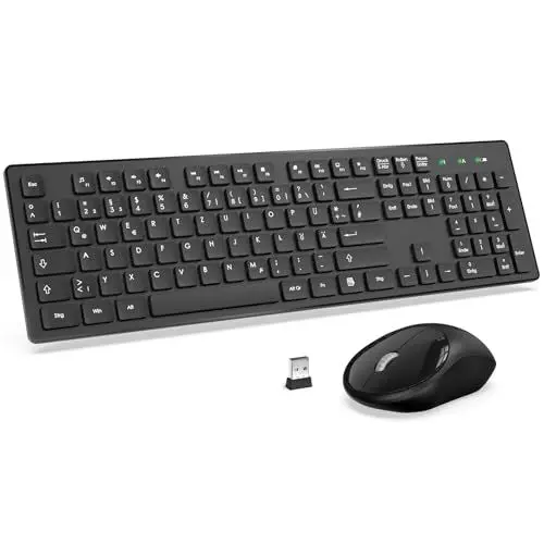 Produktbild: Tastatur Maus Set Kabellos, 2,4GHz Tastatur Kabellos mit Maus, Full-Size Funktastatur mit Ergonomische Maus, für Windows/Computer/Laptop - Schwarz