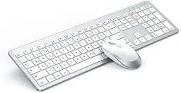 Produktbild: Tastatur Maus Set Kabellos, seenda Ultra-Dünne Wiederaufladbare Funktastatur, Ergonomische Keyboard Mouse mit Silikon Staubschutz für PC/Laptop/Smart TV, QWERTZ Layout Weiß und Silber