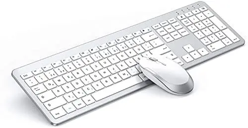 Produktbild: Tastatur Maus Set Kabellos, seenda Ultra-Dünne Wiederaufladbare Funktastatur, Ergonomische Keyboard Mouse mit Silikon Staubschutz für PC/Laptop/Smart TV, QWERTZ Layout Weiß und Silber