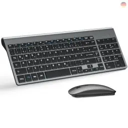 Produktbild: Tastatur Maus Set Ultra Slim, TopMate 2,4G Stille Compact USB 2400DPI Maus und Schissschalter Tastatur mit Abdeckung, mit 2 AA und 2 AAA Batterien für PC/Laptop/Windows/Mac - Grauschwarz