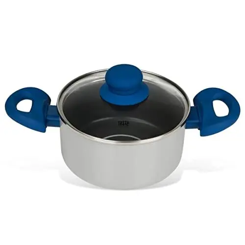 Produktbild: Tasty Antihaft-Kochtopf mit Glasdeckel und Öldosiersystem, 16cm, 1500ml – Gepresstes Aluminium, für alle Herdarten inkl. Induktion, spülmaschinengeeignet